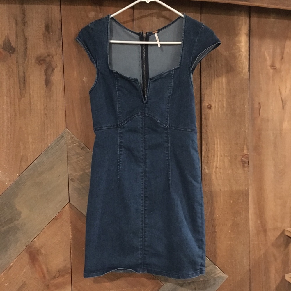 Super cute jean bodycon dress with deep v